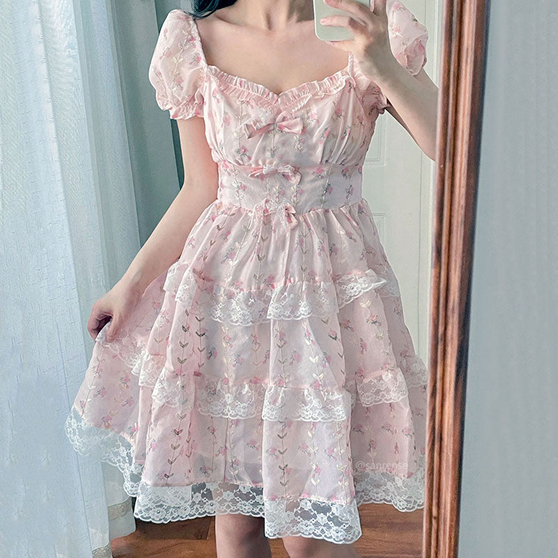 Pink Bow Lace Flower Dress SE22410