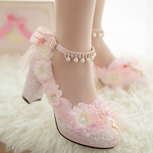 Pink Flower Lace Shoes SE22175