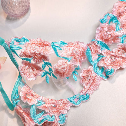 Pink Lace Flower Lingerie Set SE22626