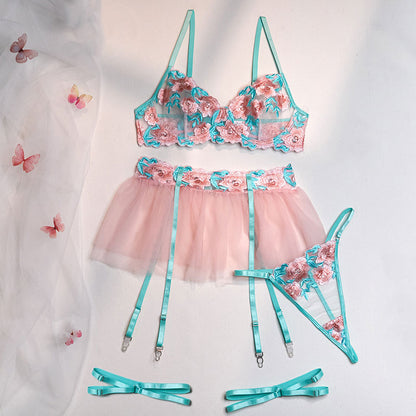 Pink Lace Flower Lingerie Set SE22626