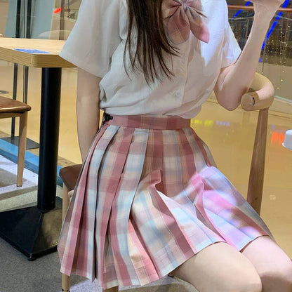 Pink Plaid Pleated Skirt SE21703