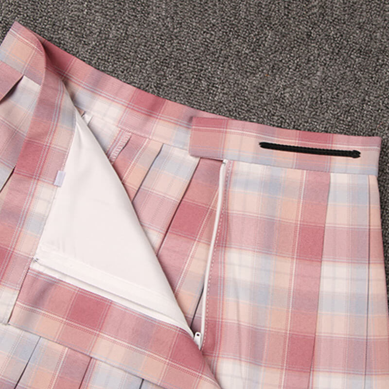 Pink Plaid Pleated Skirt SE21703