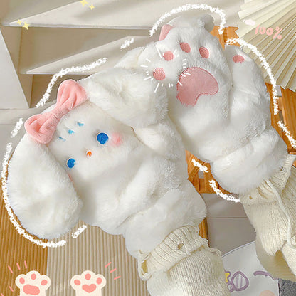 Plush Cat Paw Bow Rabbit Gloves SE22517