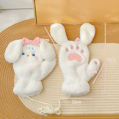 Plush Cat Paw Bow Rabbit Gloves SE22517