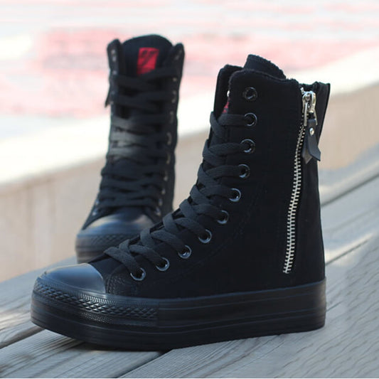 Punk Black Zipper Canvas Shoes SE21370