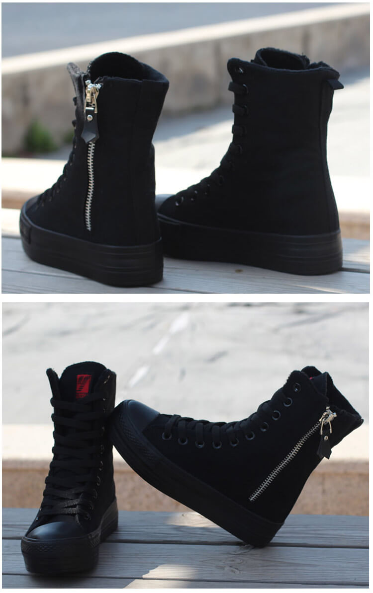 Punk Black Zipper Canvas Shoes SE21370 – SANRENSE