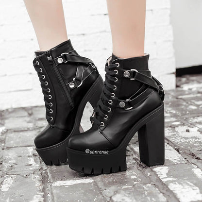 Punk Lace-up Soft Leather Platform Heel Shoes SE21087