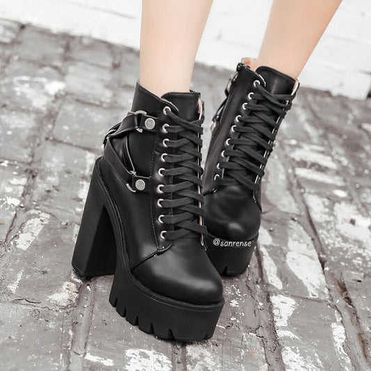 Punk Lace-up Soft Leather Platform Heel Shoes SE21087