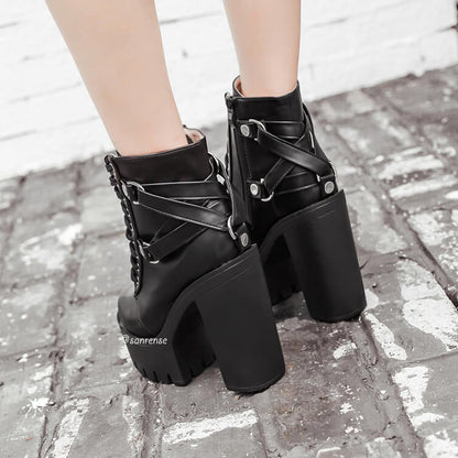 Punk Lace-up Soft Leather Platform Heel Shoes SE21087