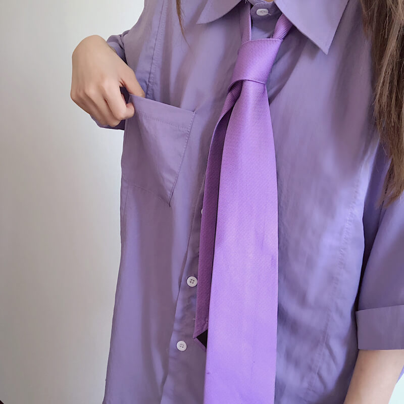 Purple Shirt Plaid Pleated Skirt Set SE20342