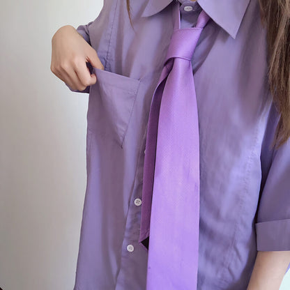 Purple Shirt Plaid Pleated Skirt Set SE20342