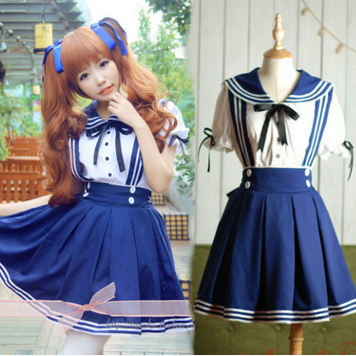 Cute kawaii sailor straps skirt+shirt two-piece