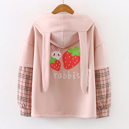Rabbit Strawberry Fleece Hoodie SE21121