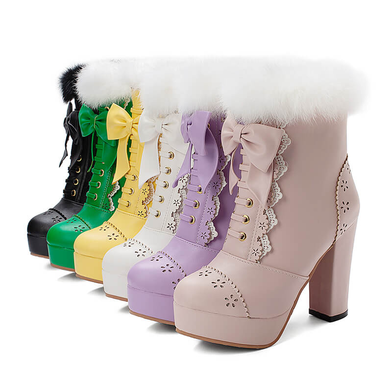 Rabbit Fur Lolita Kawaii Bow Boots SE20658