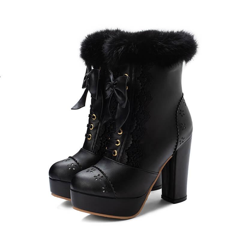 Rabbit Fur Lolita Kawaii Bow Boots SE20658