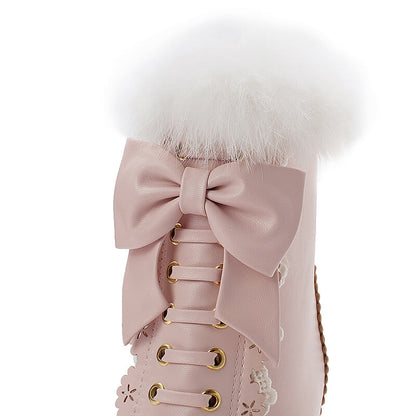 Rabbit Fur Lolita Kawaii Bow Boots SE20658