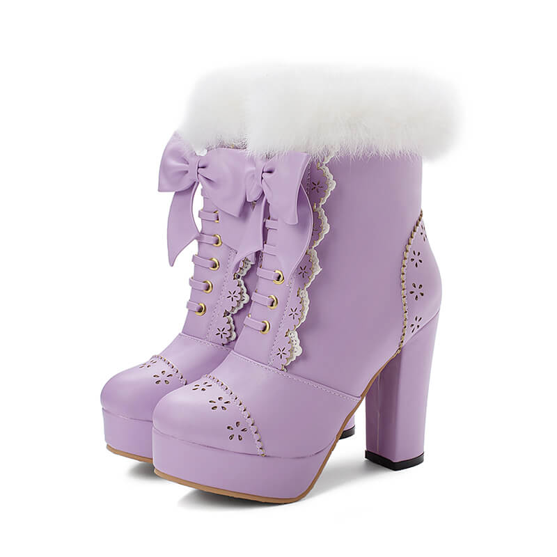 Rabbit Fur Lolita Kawaii Bow Boots SE20658