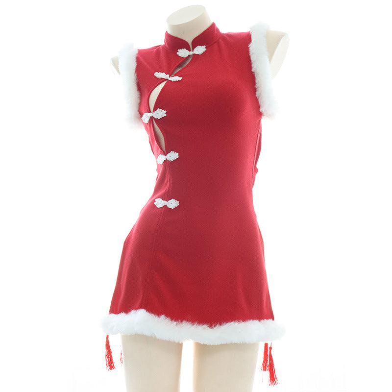 Red Plush Cheongsam Dress SE22469