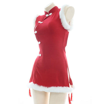 Red Plush Cheongsam Dress SE22469