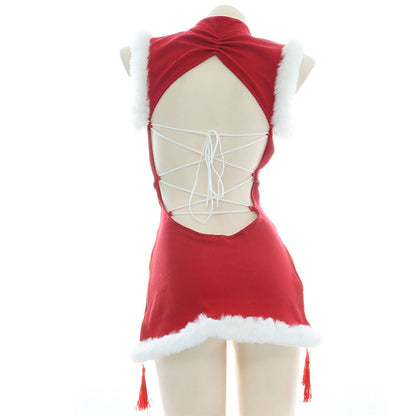 Red Plush Cheongsam Dress SE22469