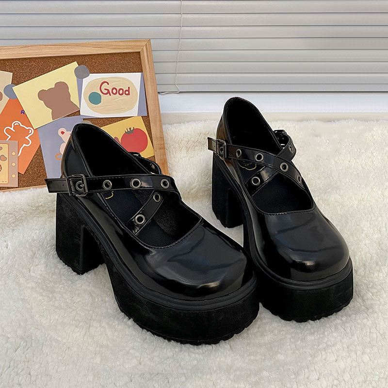 Retro Black Chunky Platform Shoes SE22542
