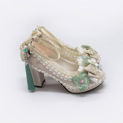Retro Flower Lolita Heels Shoes SE22679