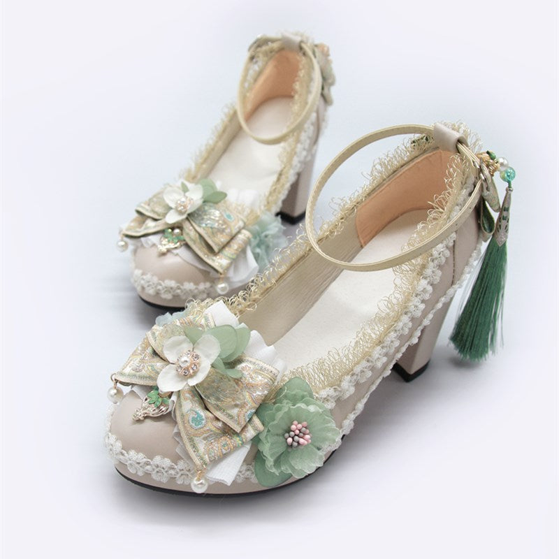 Retro Flower Lolita Heels Shoes SE22679