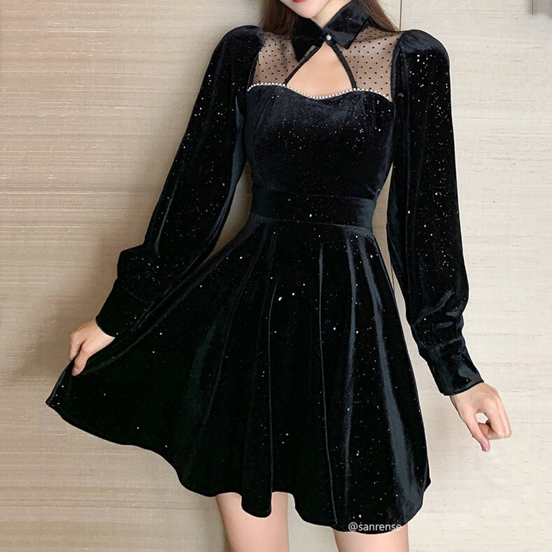 Retro Sparkling Velvet Dress SE21697