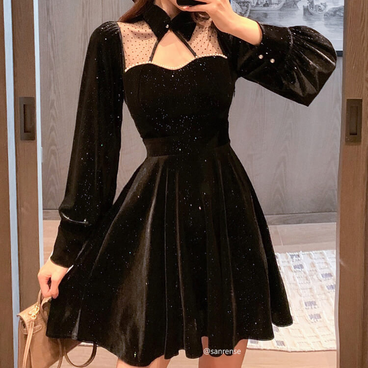 Retro Sparkling Velvet Dress SE21697