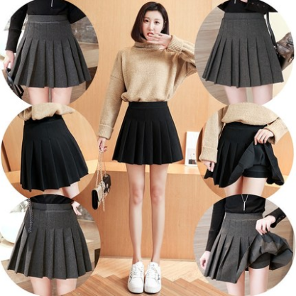 Black/gray tall waist woolen skirt SE11050
