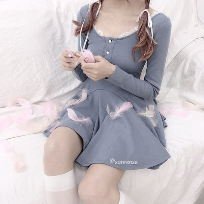 Sexy Gray V-neck Lace Dress SE21009