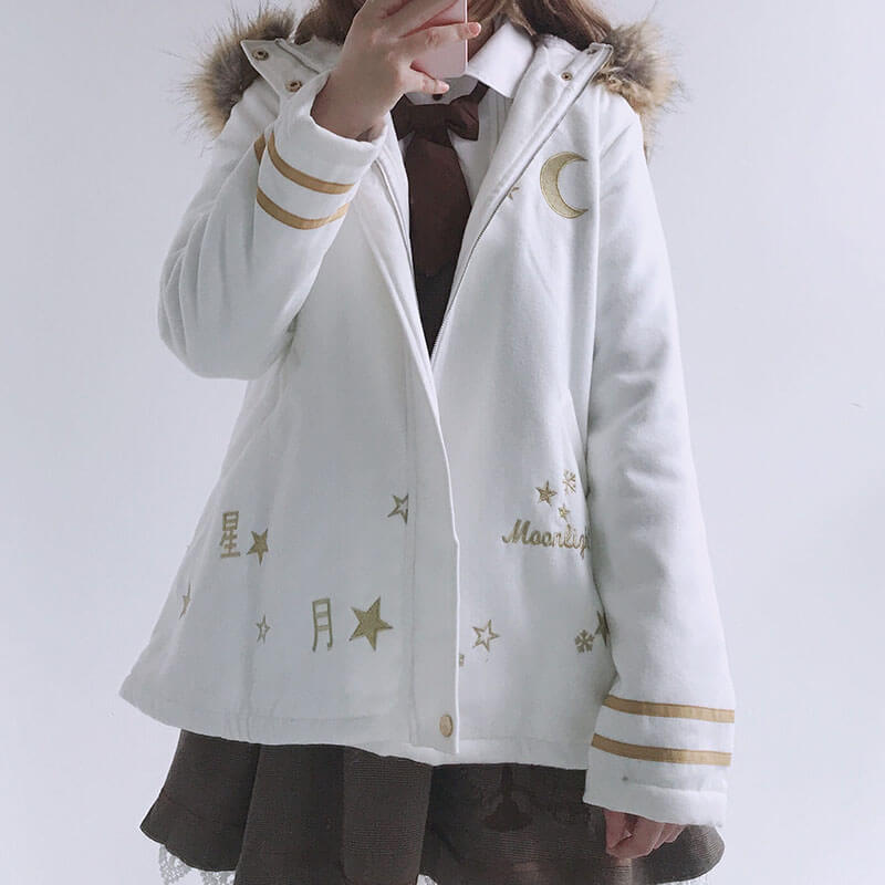 Star Moon Woolen Hooded Coat SE20765