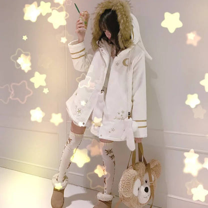 Star Moon Woolen Hooded Coat SE20765