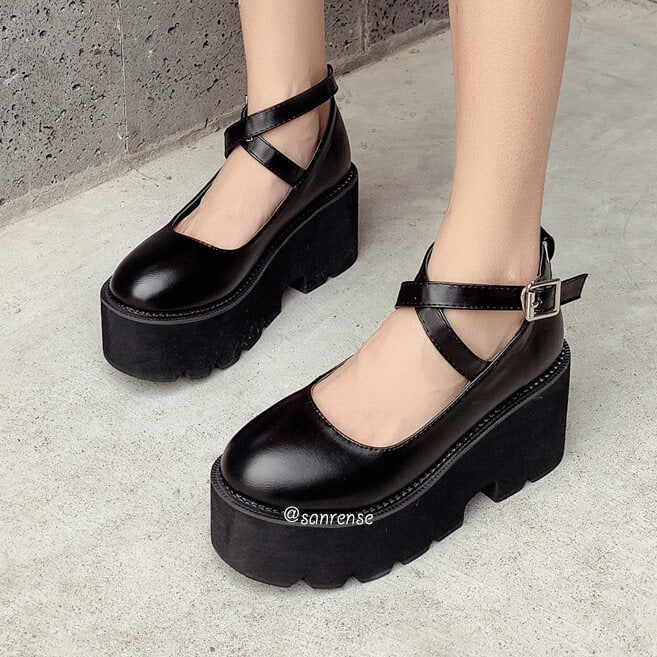 Student Platform Heels Ankle Strap Pumps SE20986