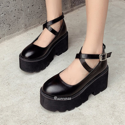 Student Platform Heels Ankle Strap Pumps SE20986