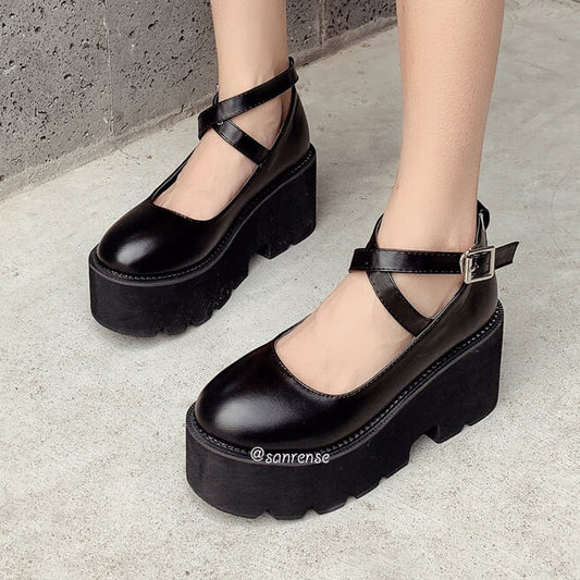 Student Platform Heels Ankle Strap Pumps SE20986