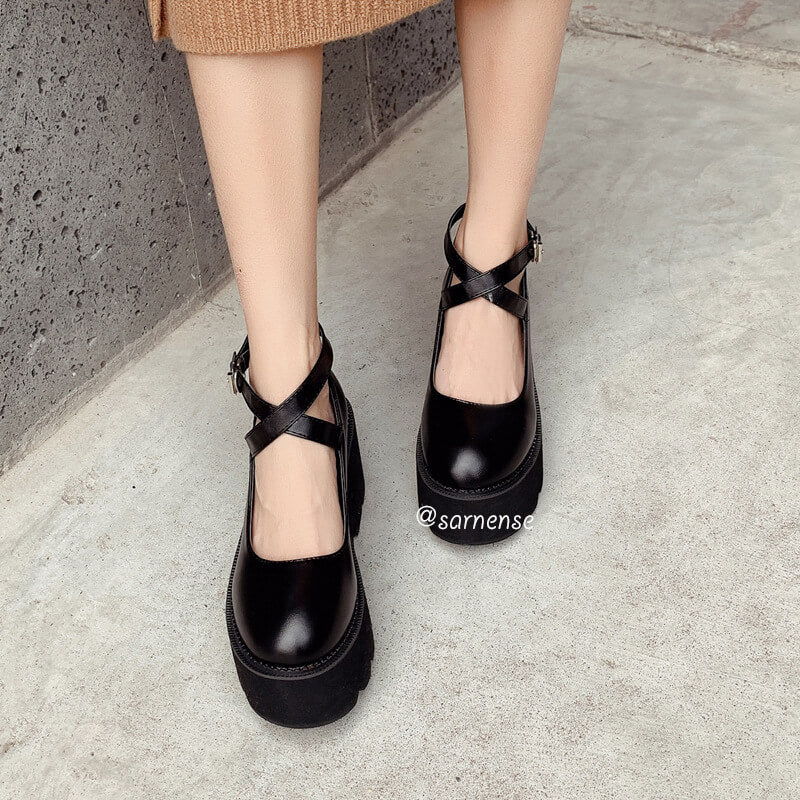 Student Platform Heels Ankle Strap Pumps SE20986