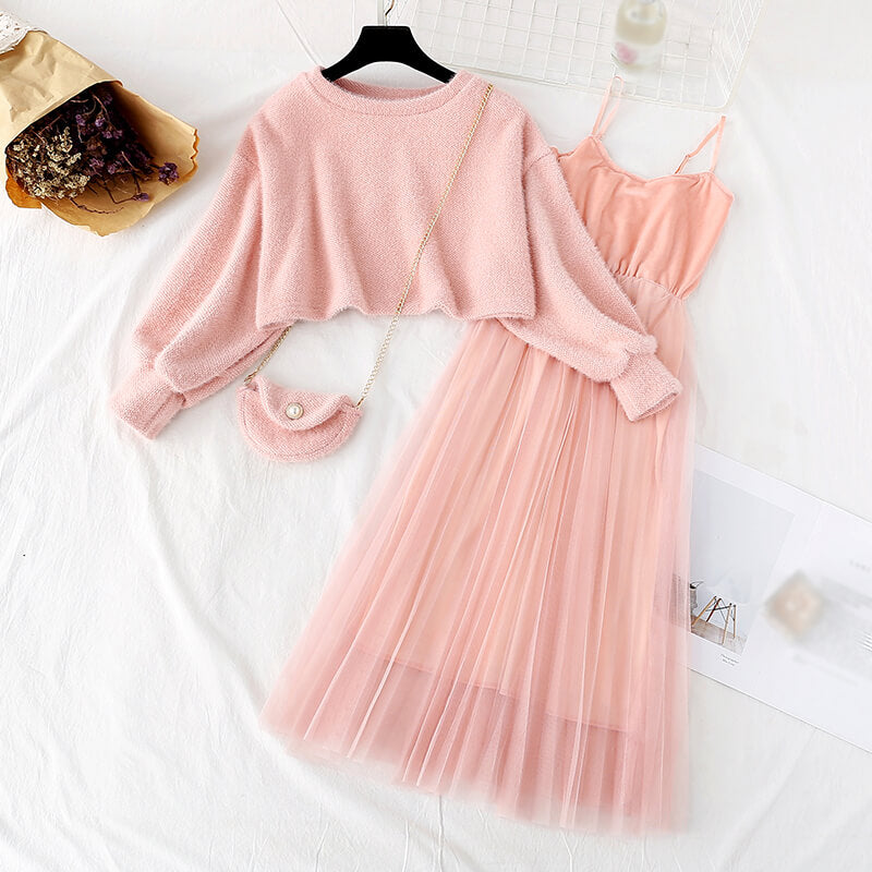 Sweater Strap Dress Set SE21818