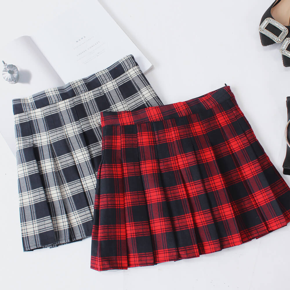 Sweet Grid Pleated Skirt SE21263