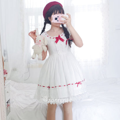 Sweet Lace Bow White Dress SE20993