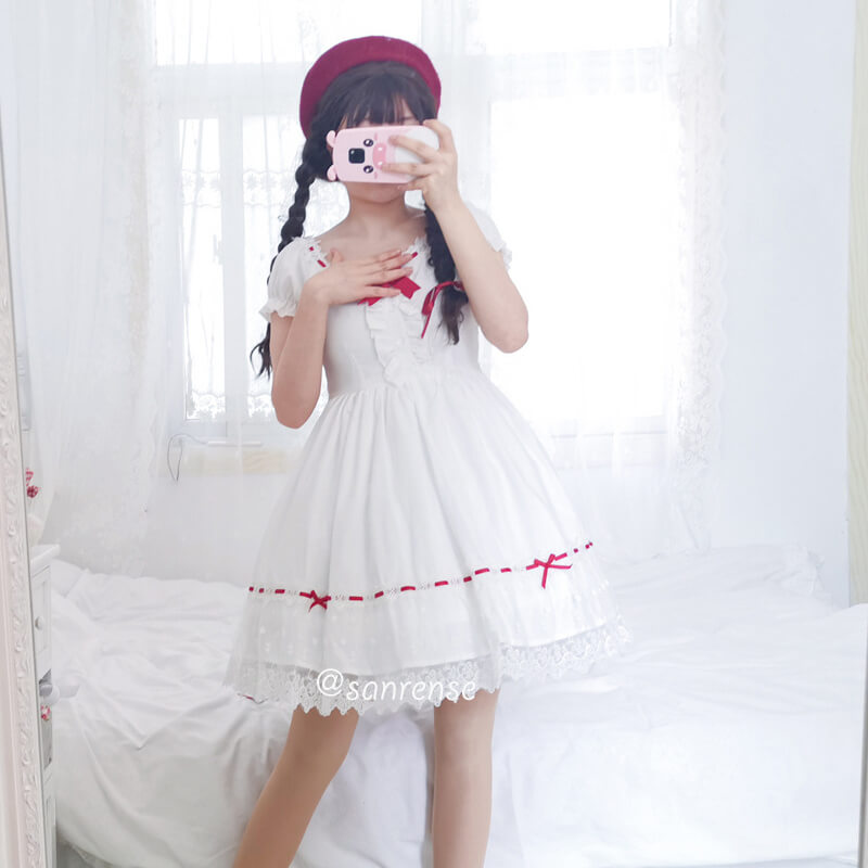 Sweet Lace Bow White Dress SE20993