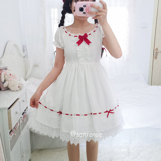 Sweet Lace Bow White Dress SE20993