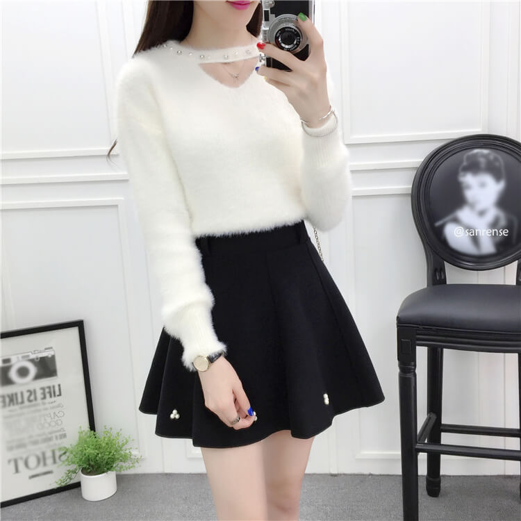 Sweet Mohair Sweater Woolen Skirt Set SE9627