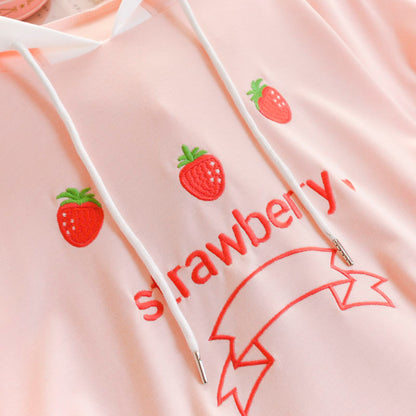 Sweet Strawberry Embroidery Hoodie SE20279