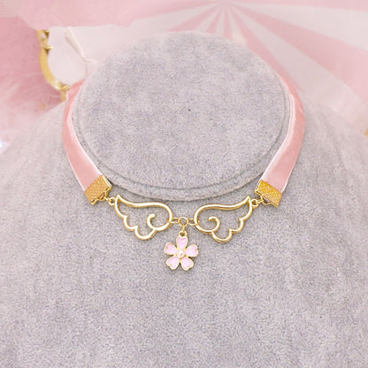 Pink harajuku wings flower necklace SE9909