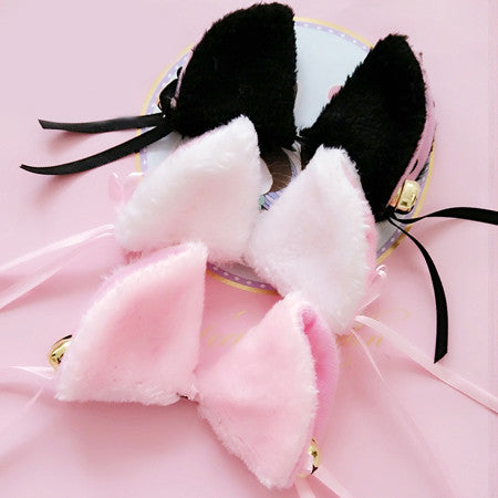 Japanese lolita maid fuzzy cat ear hair clips