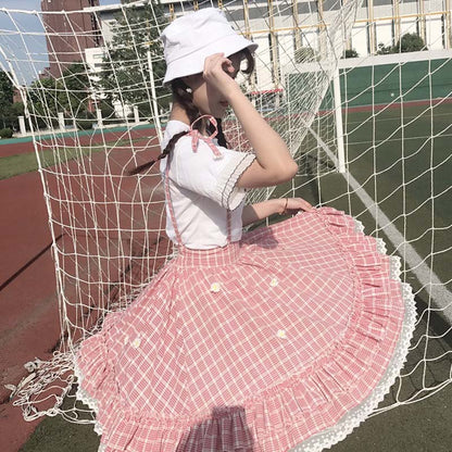 Sweet Grid Straps Skirt SE11119