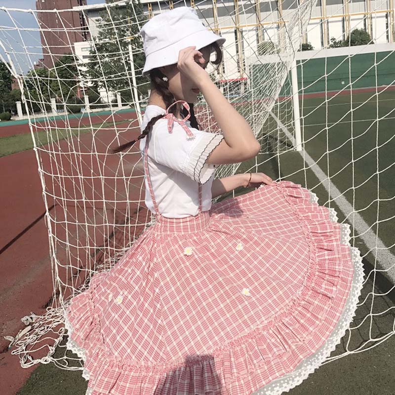 Sweet Grid Straps Skirt SE21558
