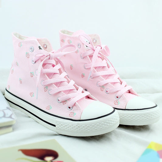 Lovely strawberry hand-painted canvas shoes