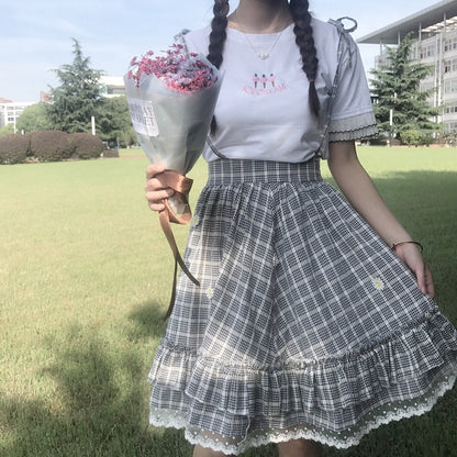 Sweet Grid Straps Skirt SE11119